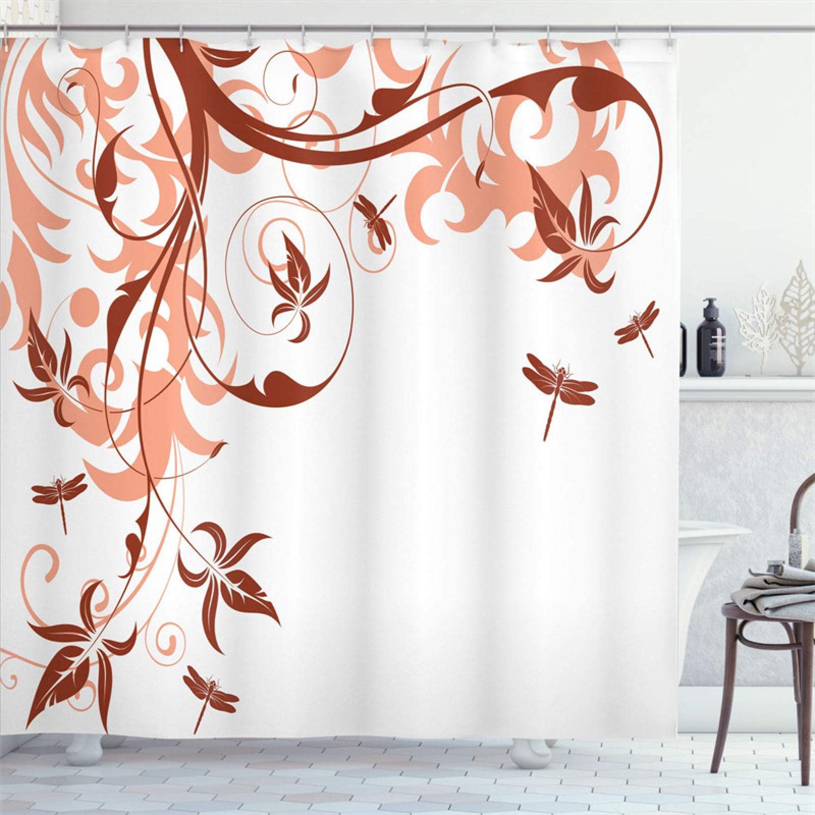 Rideau de douche imperméable à motif de feuilles noir et blanc 100x200cm pour salle de bain