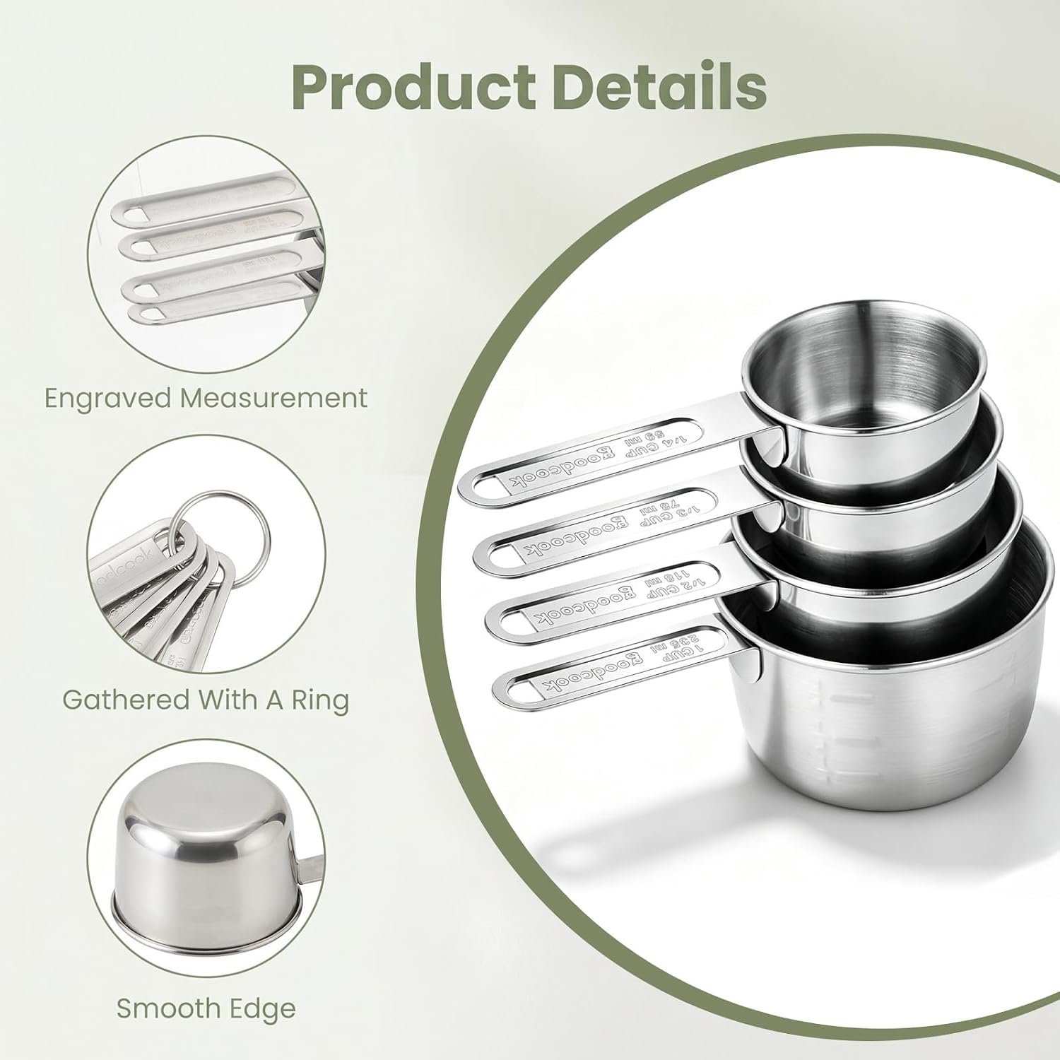 Stainless Steel Measuring Cup Set of 4 Metal Measuring Cups and Spoons Set