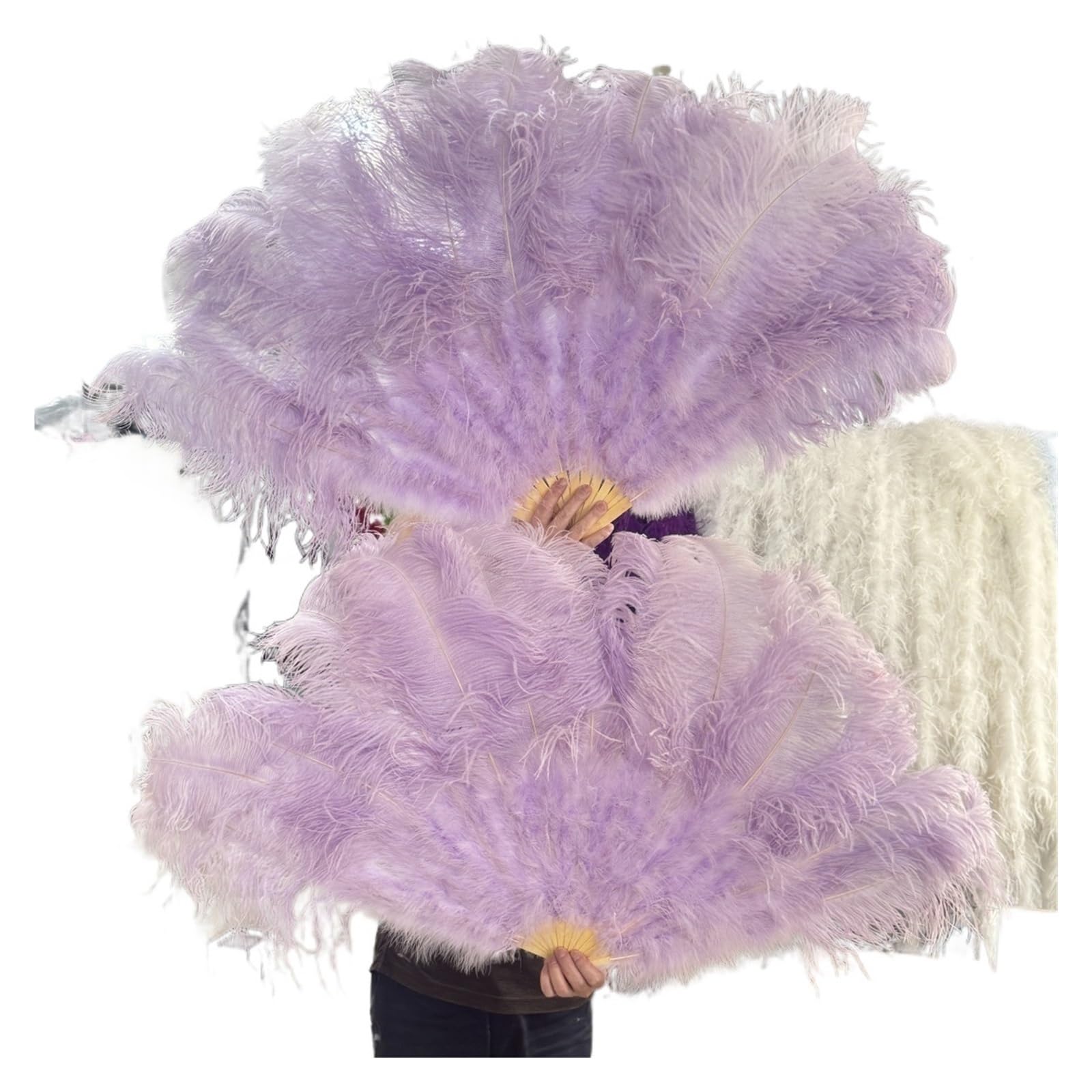 Wentylator składany z piór | Wielokolorowy 1/2 szt. 100/130 cm Dekoracja sceniczna: rekwizyty do tańca(Yellow,1 Pcs 130CM)