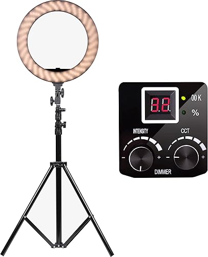 Miniatura 5 de Dracast Halo Bi-Color LED180 | Kit de luz LED de anillo de video regulable de 18 pulgadas | Bicolor 3200K-5600K | Control remoto | Iluminación de