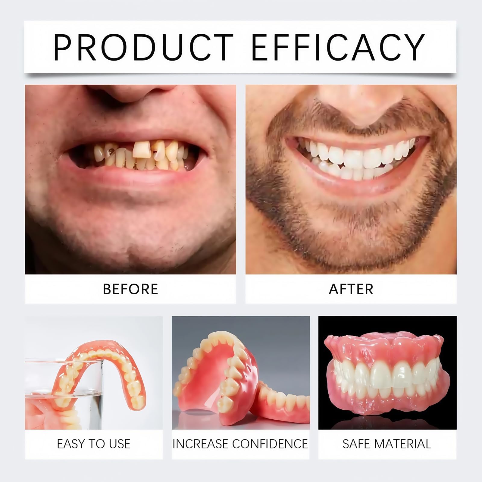 Kit de Prótesis Dentales de Silicona para Mujeres y Hombres | Prótesis Dental Temporal, Dientes Blandos, Protectores Bucales Instantáneos, Solución de Sonrisa y Boca Completa
