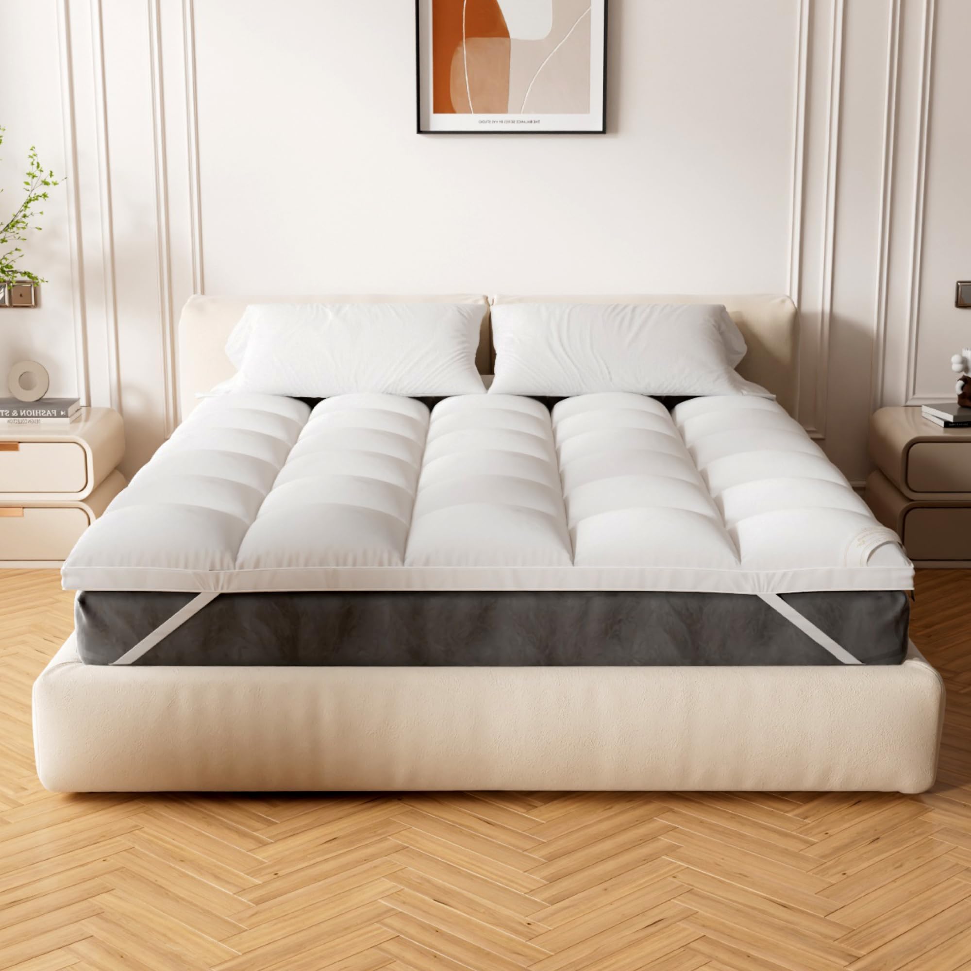 D & G THE DUCK AND GOOSE CO Supportive Full Size Mattress Topper 2" Thickness Version! Gel-Fiber Filled Bed Topper with Double Border Pillow Top Construction-image-16