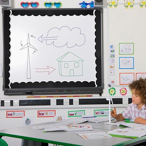 Miniatura 5 de Whaline Bordes de tablón de anuncios de 65.6 pies, 2 rollos de calcomanías de borde festoneado blanco y negro autoadhesivo de línea ondulada para