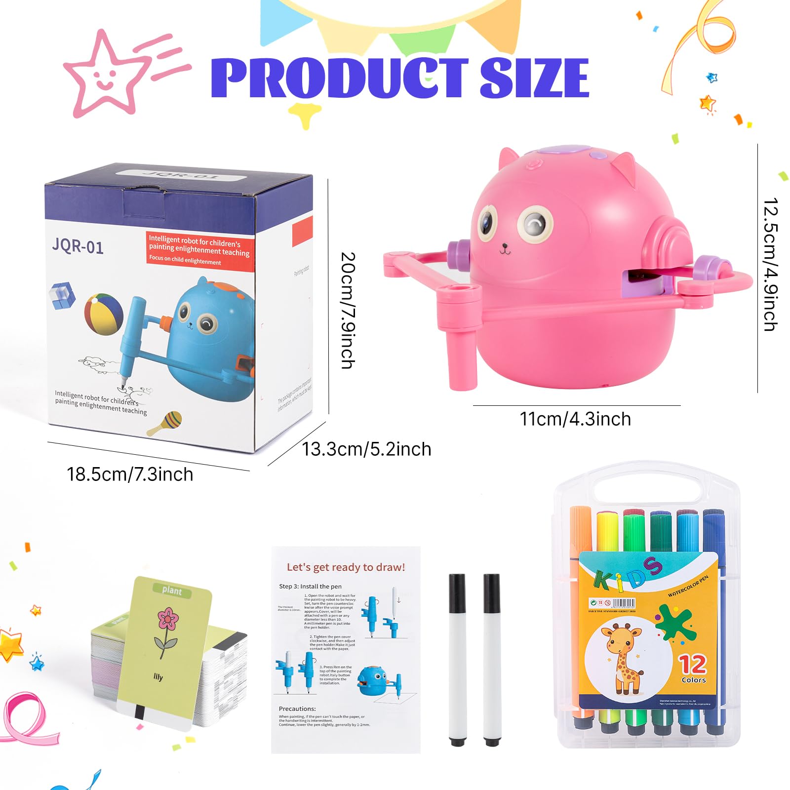 Drawing Robot, Robot da Disegno per Bambini con 100 Carte, Robots da Disegno Che Dipinge, idraw robots Magico Interattivo per Bambini&Bambine (Rosa)