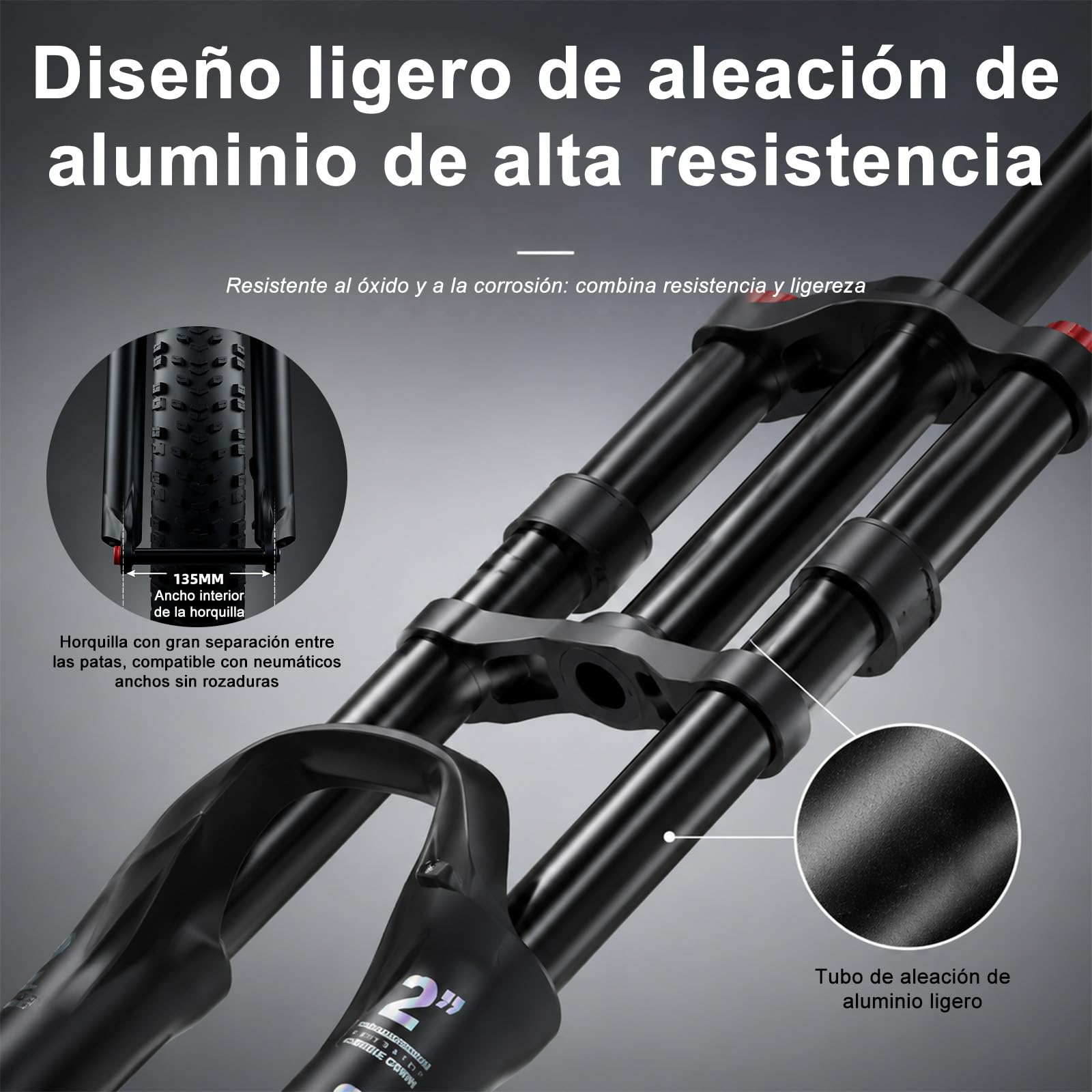 Doble Corona Horquilla Aire, para Bicicleta de suspensión, Eje pasante | Presión Aire Amortiguador, 26 27.5 29 Pulgadas Montaña Suspensión, rebote ajustable,Horquilla Delantera Recta De Recorrido