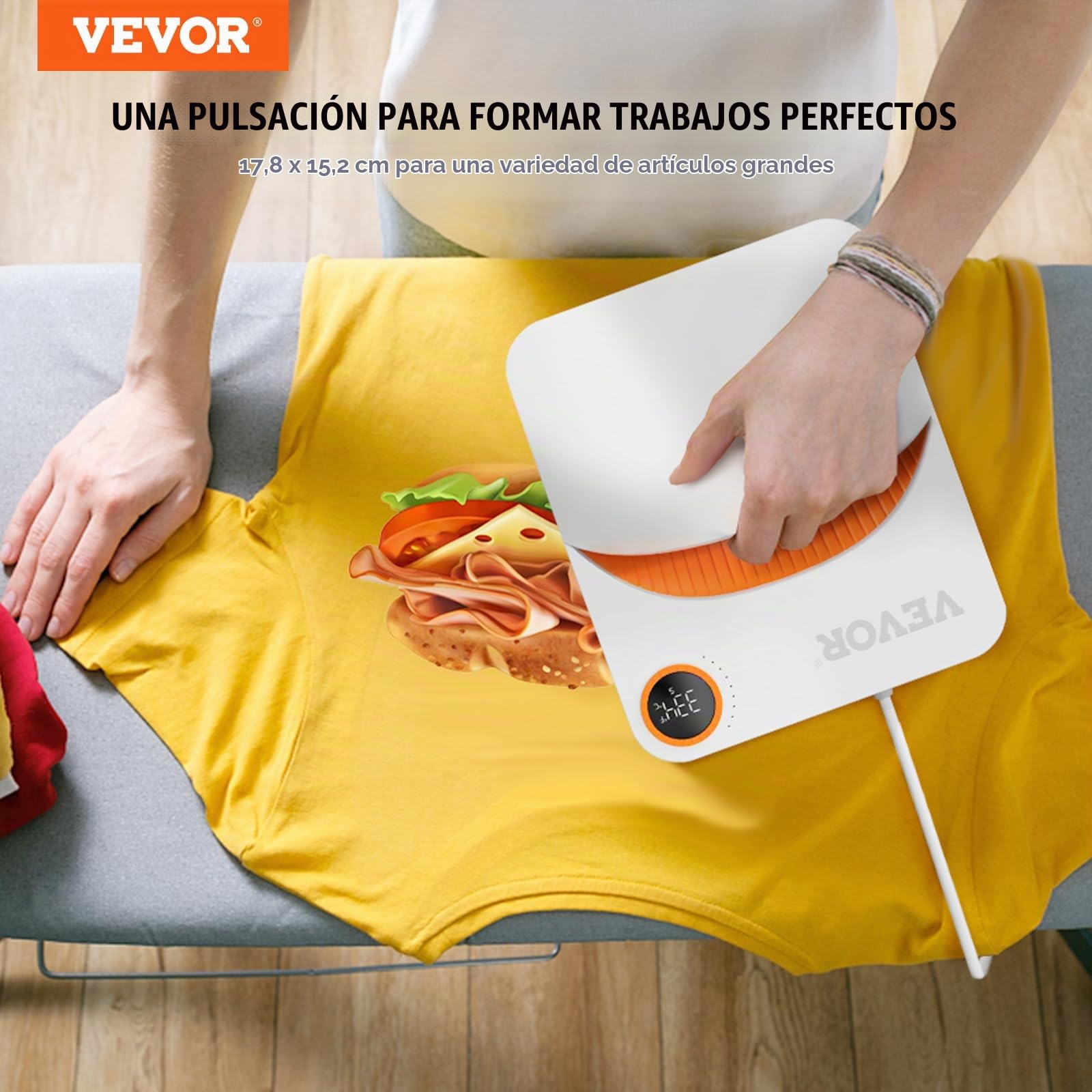 VEVOR Prensa de Calor, 15 x 18 cm, Máquina de Prensado en Caliente por Transferencia por Sublimación Multifuncional Prensa Fácil de Planchar para Camisetas, Bolsos, Almohadas