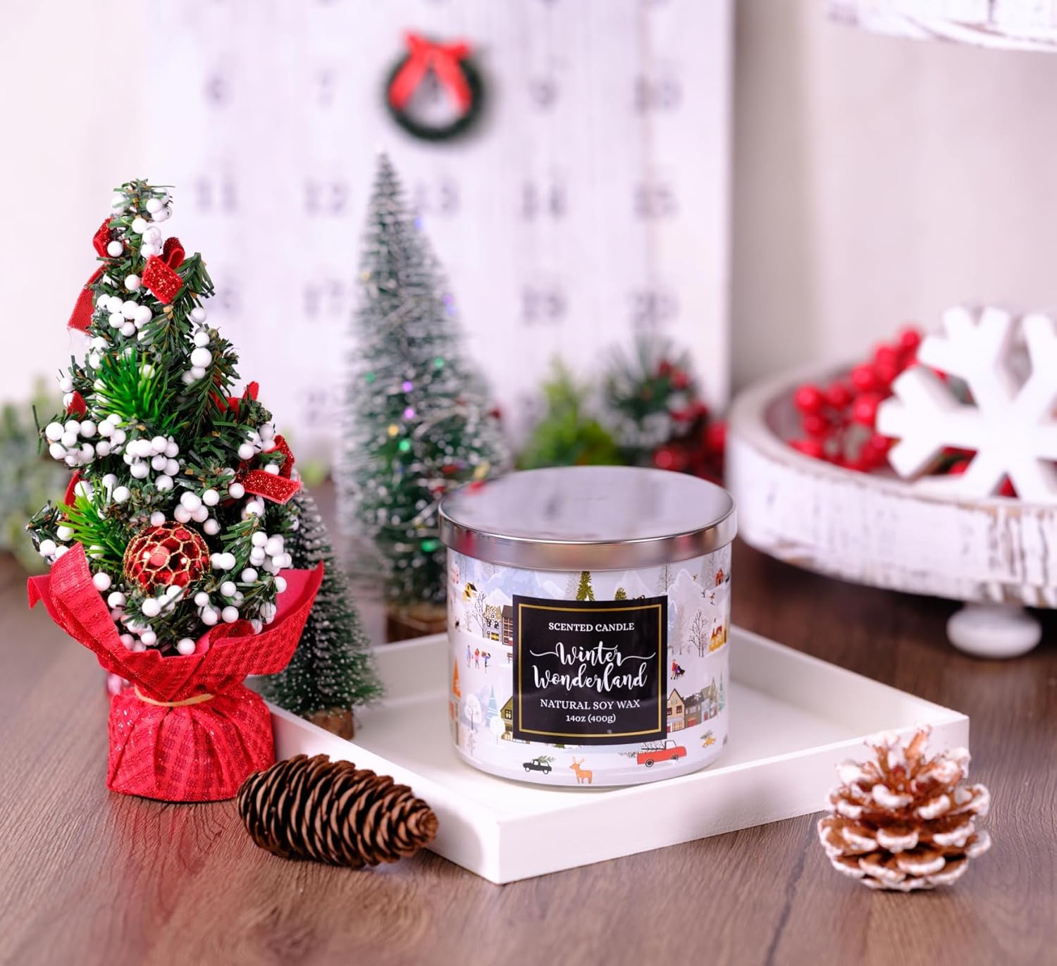 Christmas Candle, Xmas Winter Scented Candle, Large 3 Wicks