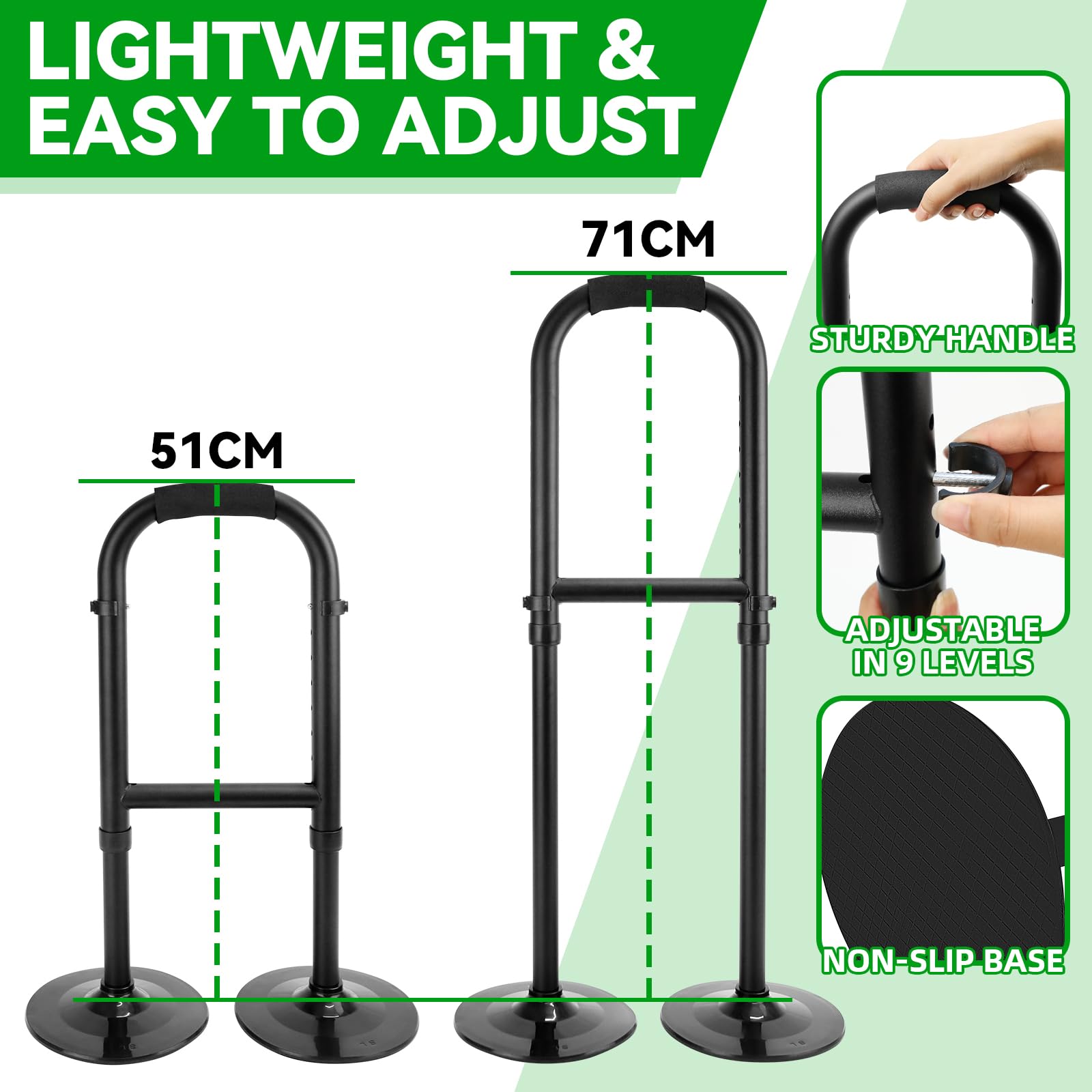 Aiuto per alzarsi da letto, per anziani, altezza regolabile, per divano, aiuto per alzarsi dal pavimento per anziani e sostegni, stabilità, doppia base, carico minimo 90 kg