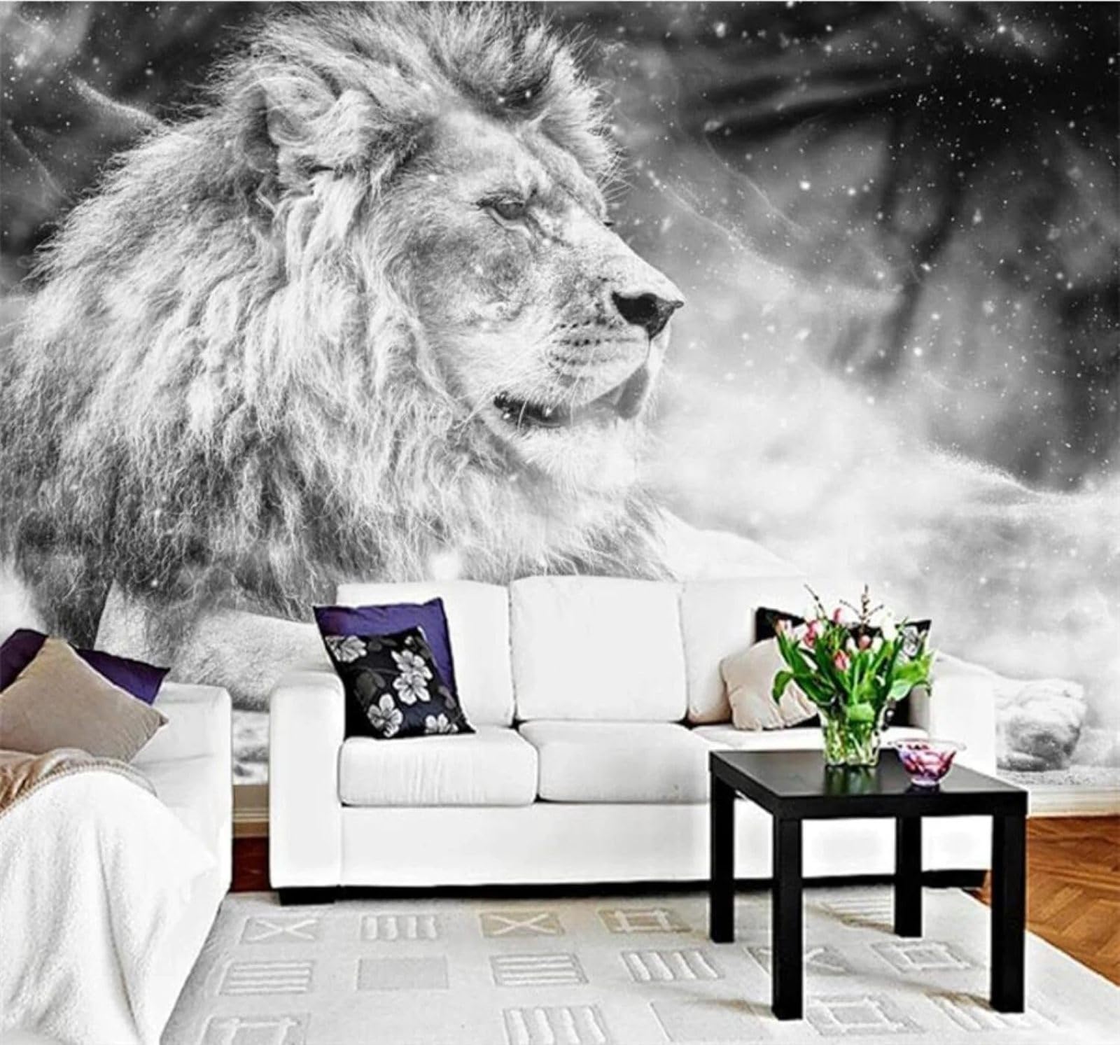 Xlming 150Cm×105Cm(B×H) Hand Drawn Three Dimensional Black And White Style Lion 3D Wallpaper Silky Texture Home Study Office Grey Dining Room Sofa Bedroom Living Room Tv Backdrop-150Cm×105Cm