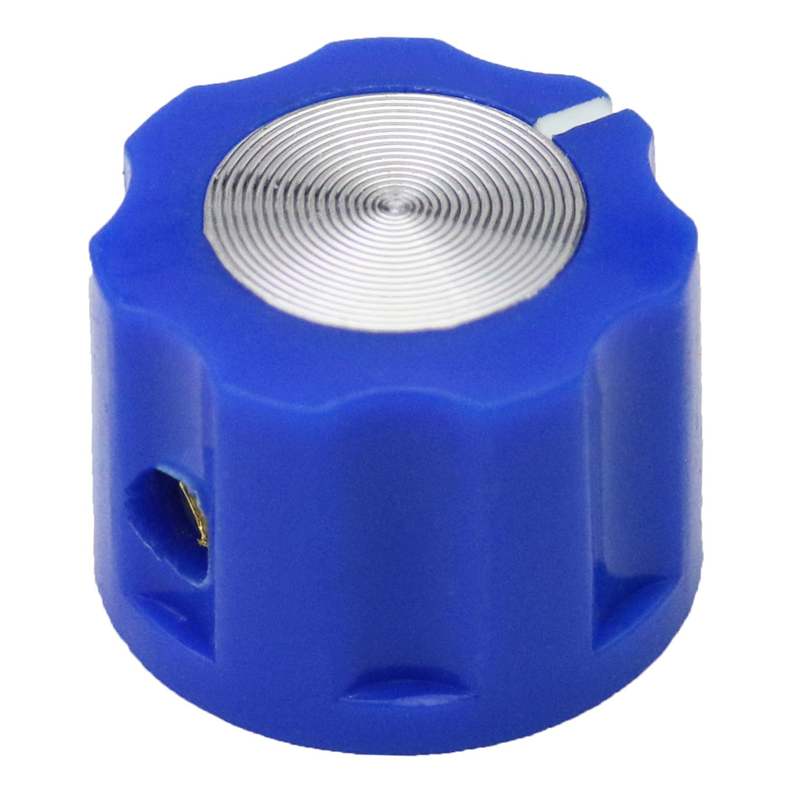 6.4mm Round Hole Small Fluted Silver Cap Retro Style Amplifier/Instrument Control Knob Pack of 5 (Blue) - Image 3