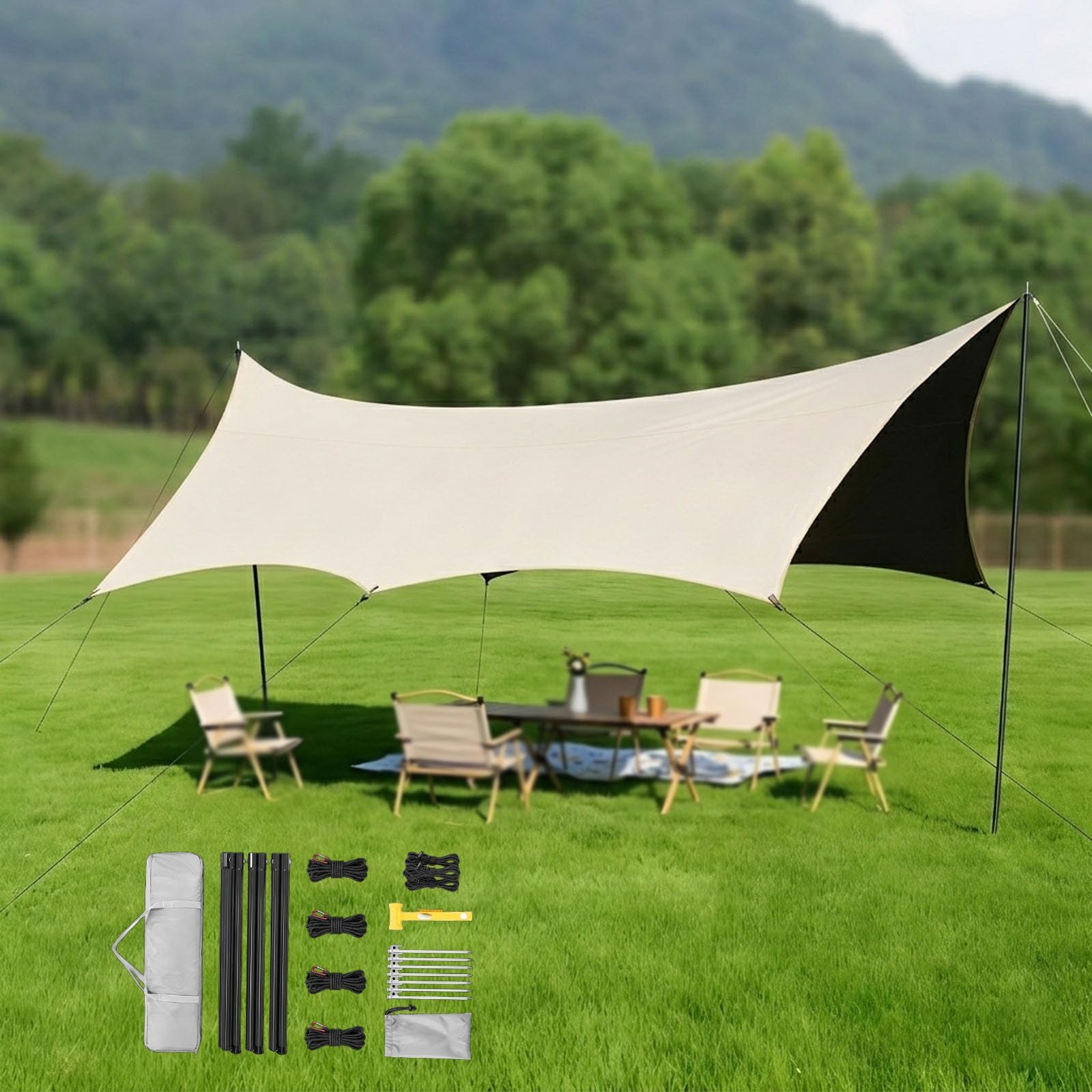 Amazon.com: Festival Canopy, Heavy Duty Outdoor Rain Tarp, Windproof Hiking Shelter, 14.5x15ft Thick Sun Block Gear for Summer Picnic, Tear Resistant Wilderness Accessories(Gold,220x173x102inch) : Sports & Outdoors