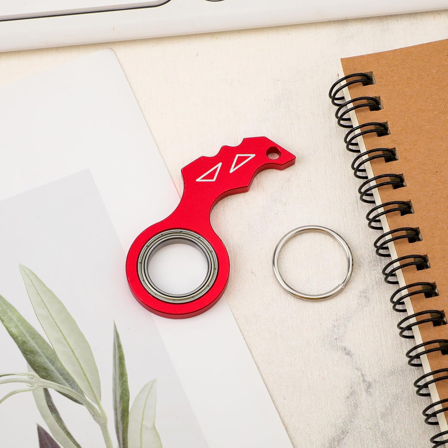 Keychain Spinner Fidget Toy with Key Ring, Funny Finger Spinning Key Chain Portable Key Holder Toys for Teens Adults Men Women Finger Exercising (Red)