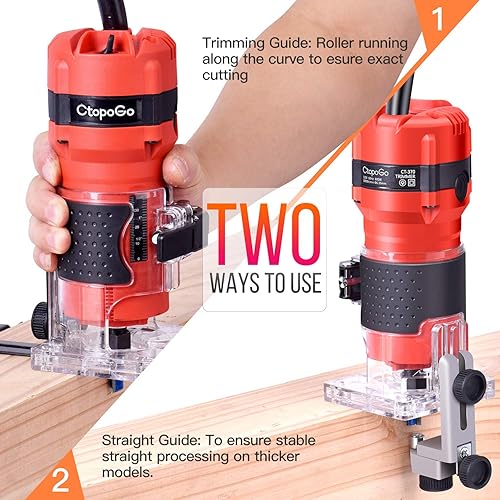 Miniatura 8 de Herramienta compacta para enrutador de palma, 800 W, fresadora de madera manual con 12 brocas de 1/4 pulgadas para carpintería