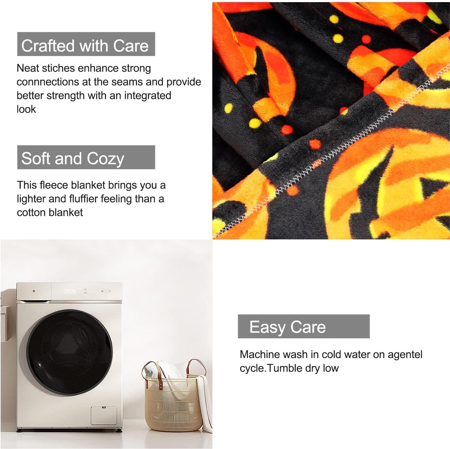 Halloween Blanket, Soft and Cozy Reversible Jack O Lantern Pumpkin Pattern Throw, Spooky Funny Horror Ambiance Sense Decor (50x60 Inches) - Image 7