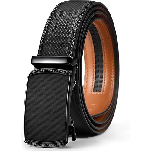 VATAN Men's Belt Leather Ratchet Belt for Men Dress Casual Every Day with Adjustable Buckle, Trim to Fit