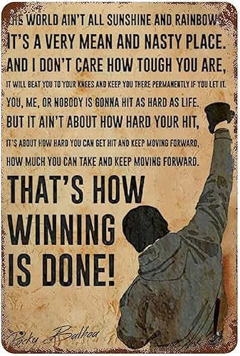 Rocky Balboa Movie Inspiring Quotes - Letrero de lata retro para bar, cafetería, letrero de metal vintage para decoración de pared del hogar, sala