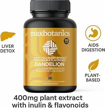 Dandelion Root Leaf Extract Plant Profile Liver Detox Digestion & Vitality with Inulin and Flavonoids Vegan No Fillers or Binders UK Made 90 Capsules