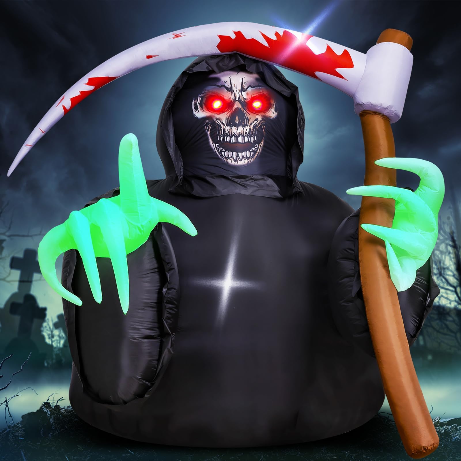 MGparty Halloween Inflatables Decorations Grim Reaper Outdoor Halloween Decor with Build-in LEDs Blow Up Inflatable for Halloween Party Holiday Indoor Outdoor Garden Lawn Yard Decorations