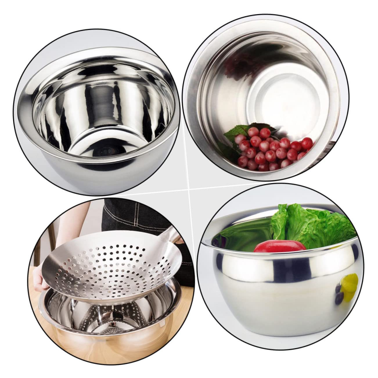 Tazón para Mezclar de Acero Inoxidable 304 sin Rebabas, Cuenco Espesado Multifuncional para Batir Huevos y Almacenar Alimentos en Cocina