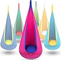 Y-STOP Kids Pod Swing Seat - Sensory Hanging Hammock Chair with Inflatable Pillow & Pocket for Indoor Outdoor Play (Pink Blue)