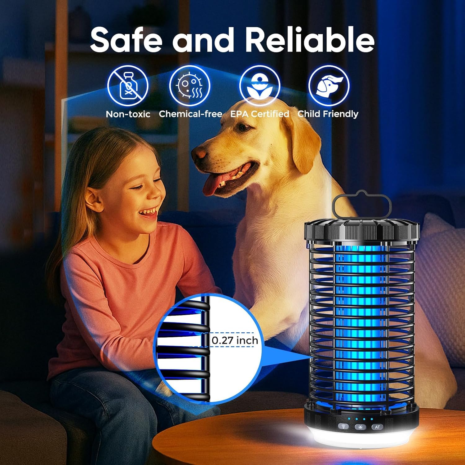 CreateFun Bug Zapper Outdoor 2026 Verbesserter 3-in-1 wiederaufladbarer Insektenvernichter mit 5000 mAh Akku und LED-Nachtlicht, 4000 V, kabellos, wasserdicht, Mückenzapper für draußen, Terrasse