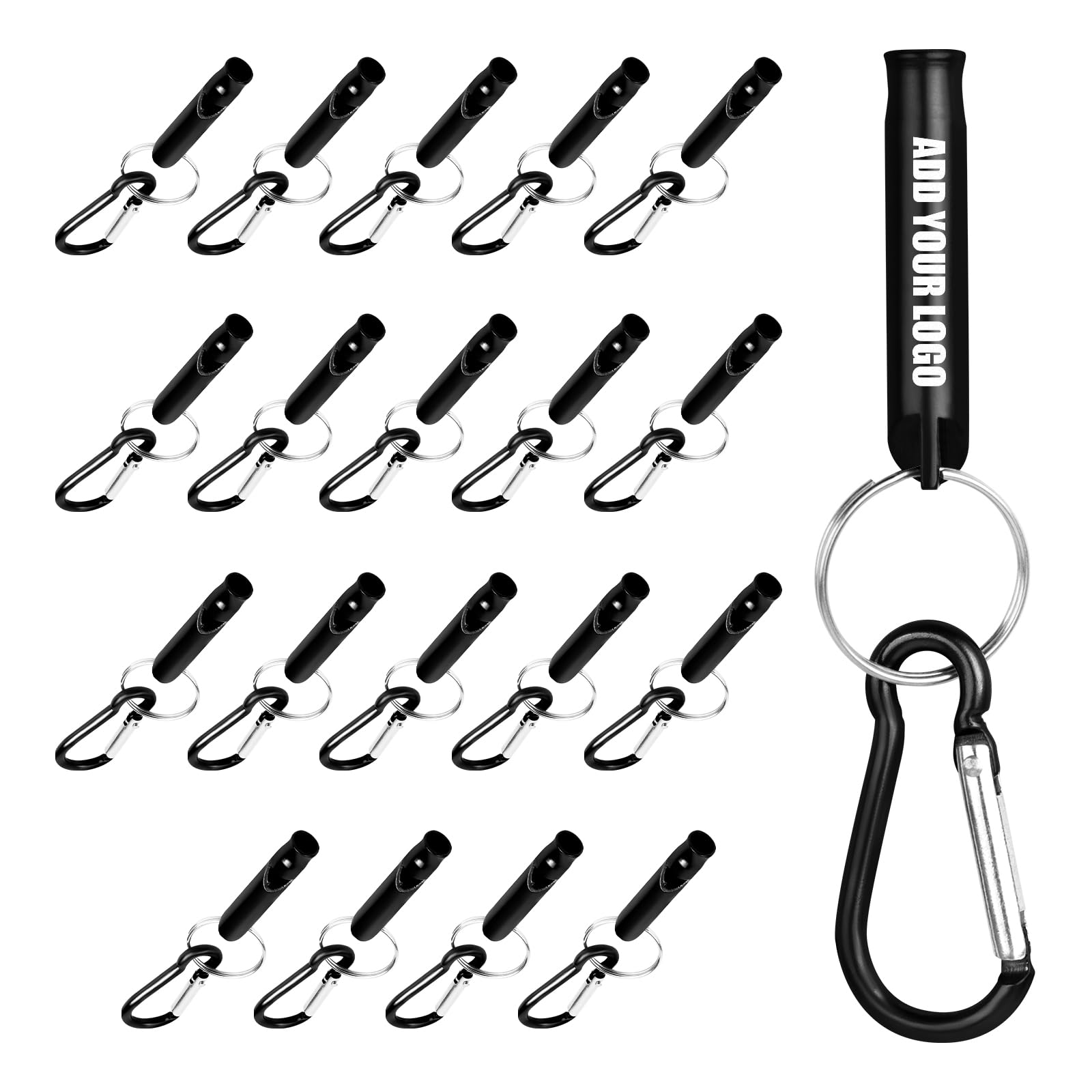 GOGO Silbato de Emergencia de Aluminio Personalizado, 20 Uds., silbatos Grabados con láser con Llavero con mosquetón para Exteriores, Senderismo, Camping