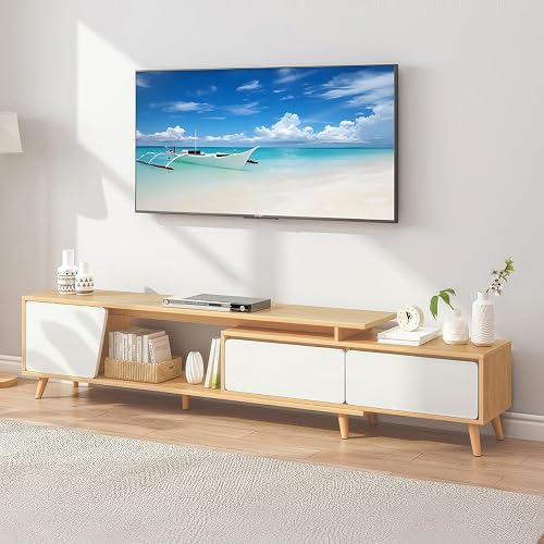 Meuble TV Blanc et Bois 140-190 cm SHARPDO