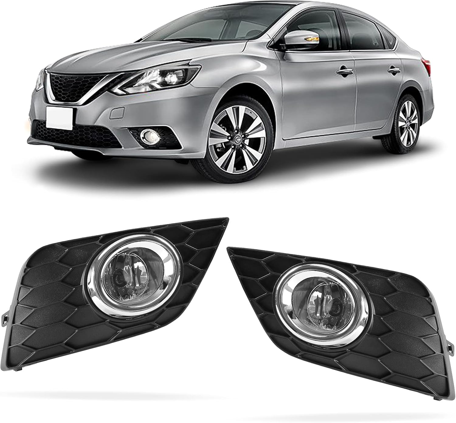 DLAA Fog Lights For Nissan Sentra/Sylphy 2016 2017 2018 2019 Front Fog Lamps Kit Car Styling Spot Light With Cables and Switch, Clear Lens - 1 Pair