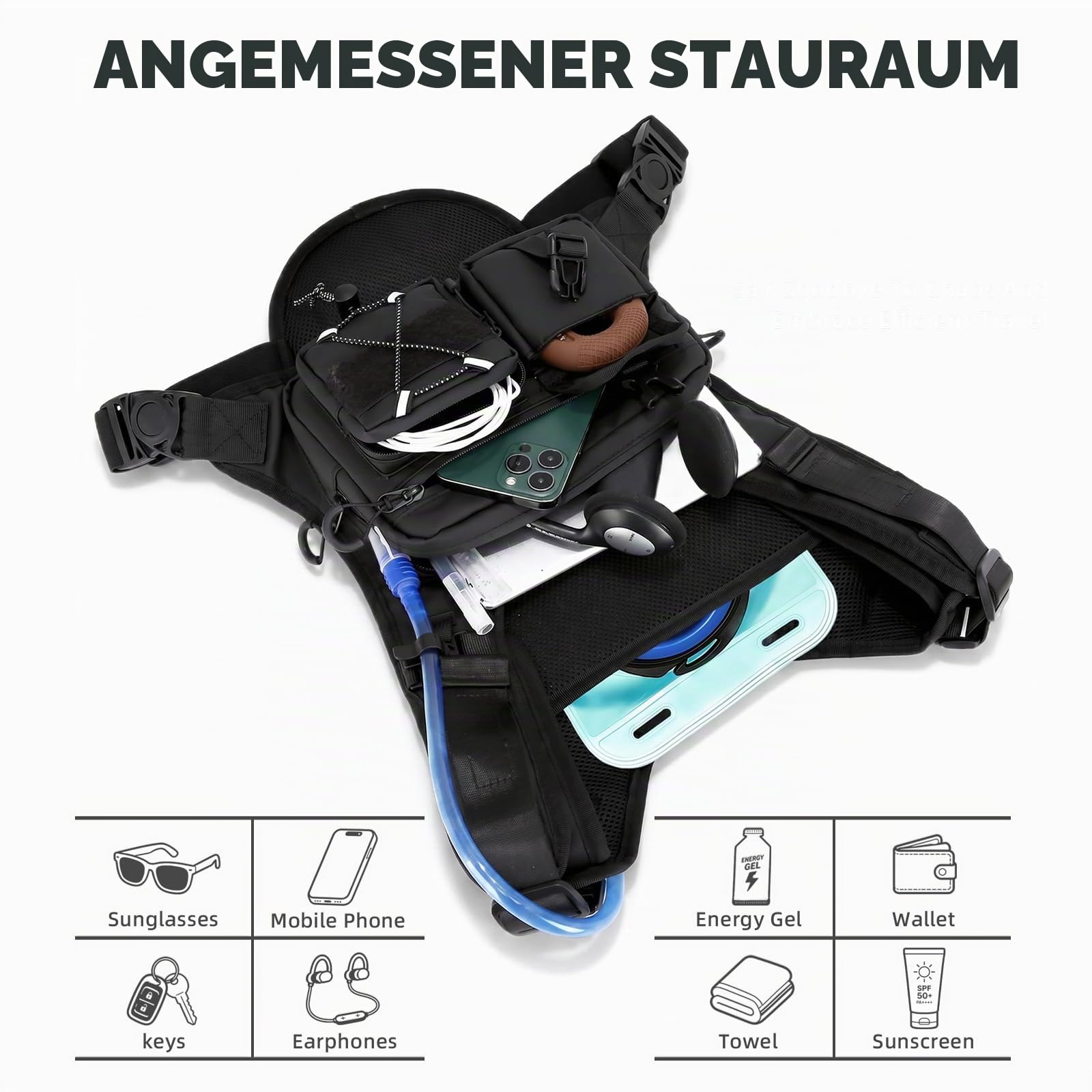 Criuage USA Original Patent Running Hydration Vest Rucksack, Leichte Brusttasche mit 2,0L Wasserblasentasche Daypack für Wandern Laufen Radfahren Rennen Marathon für Damen Herren