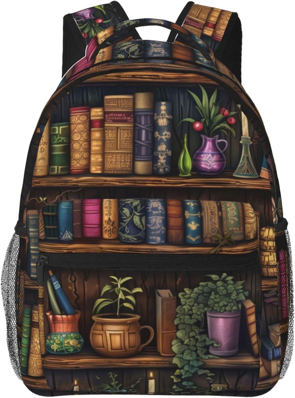 Vintage Bookshelf Backpack, Travel Backpacks Laptop Rucksack for Women, School Bookbag for Kids Girls Boys Teens, Cute Library & Books Back Pack Accessories Bag for Work, Ideal Gifts for Book Lovers