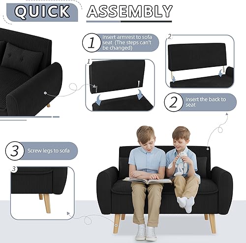 Miniatura 6 de Shintenchi Sofá Loveseat Pequeño y Moderno, Sofá de 2 Asientos Tapizado en Tela de Mediados de Siglo, Muebles Love Seats para Espacios Pequeños,