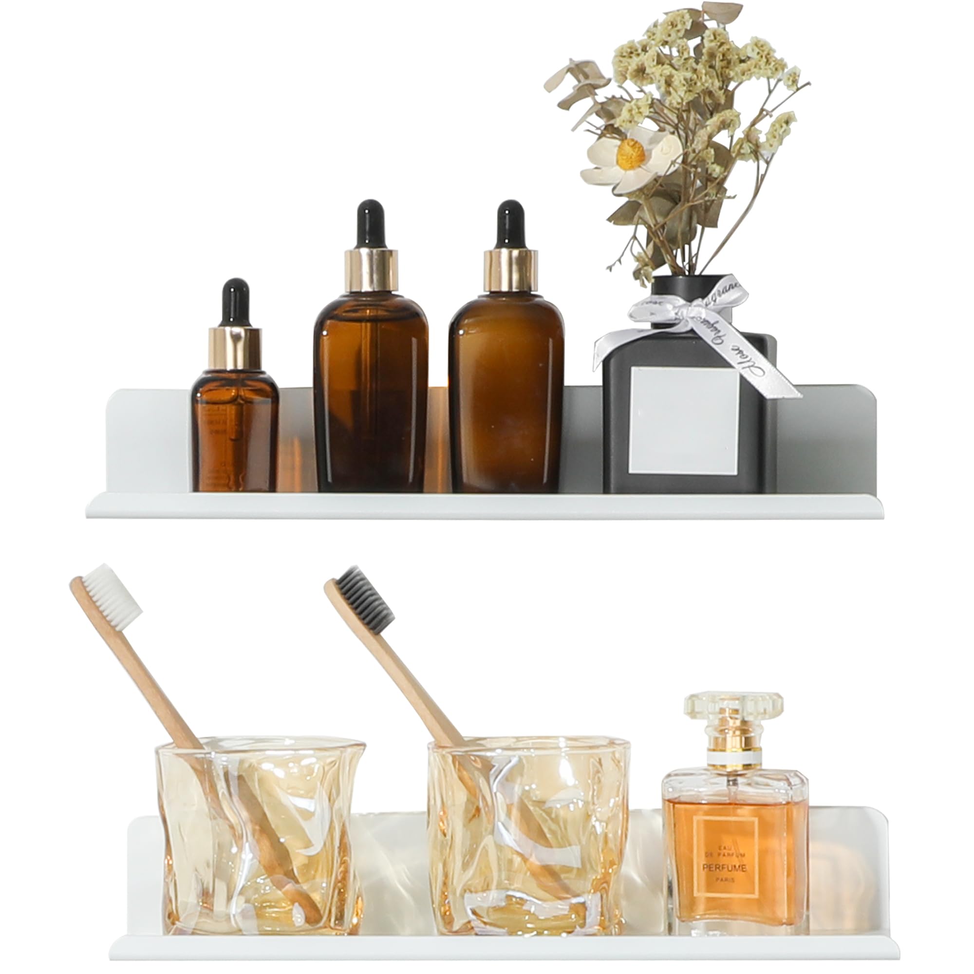 SAYAYO White Floating Shelves for Wall Storage, 12 Inch Adhesive Wall Shelves for Bedroom Decor, Display Bathroom Shelf Organizer for Kitchen, Living Room, Office, 2pcs