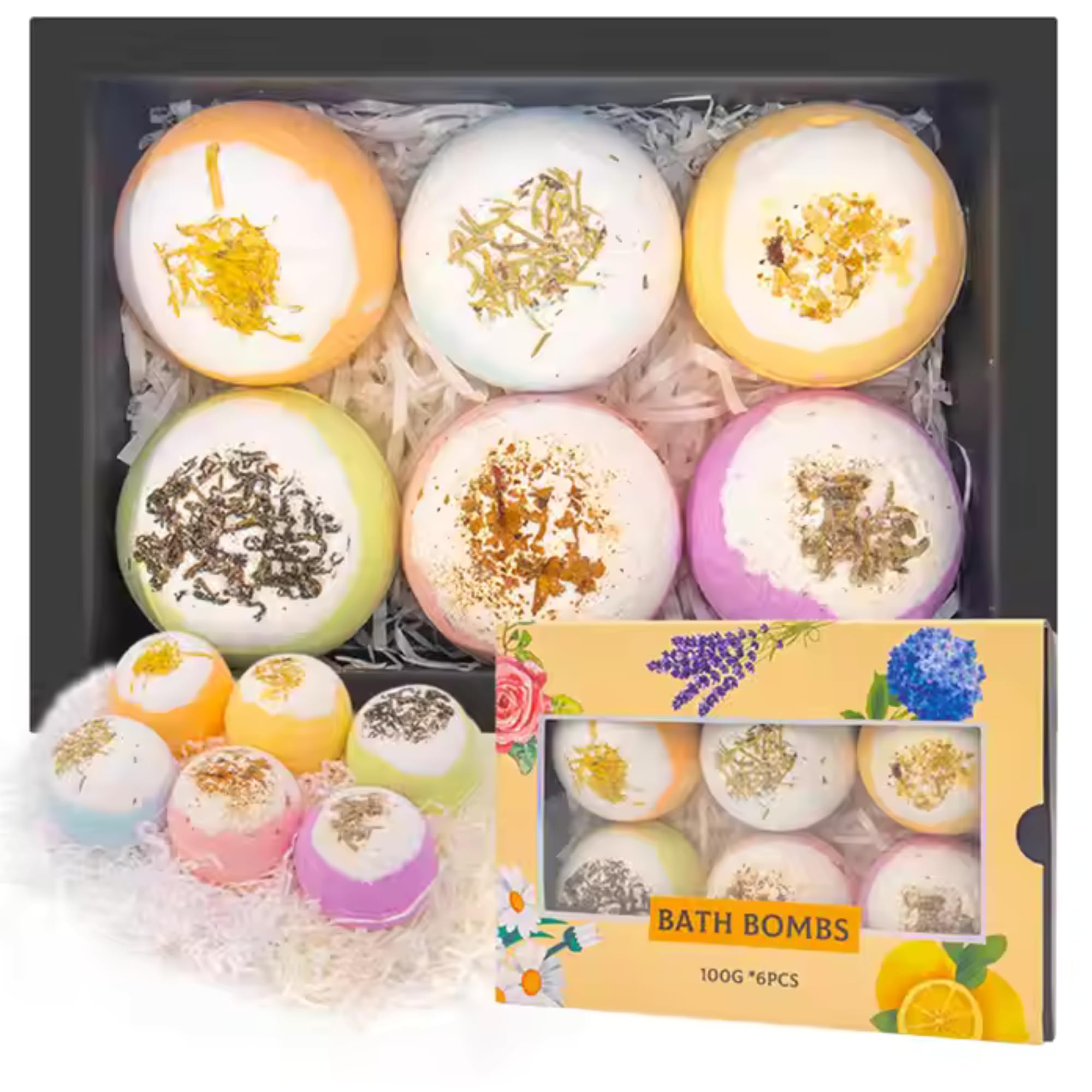 Bath Bombs Gift 6 Pack, Bath Bombs Large Organic & Natural Essential Oil Handmade Bubble Bath Bombs Gift Set Moisturize Dry Skin Bath Bombs