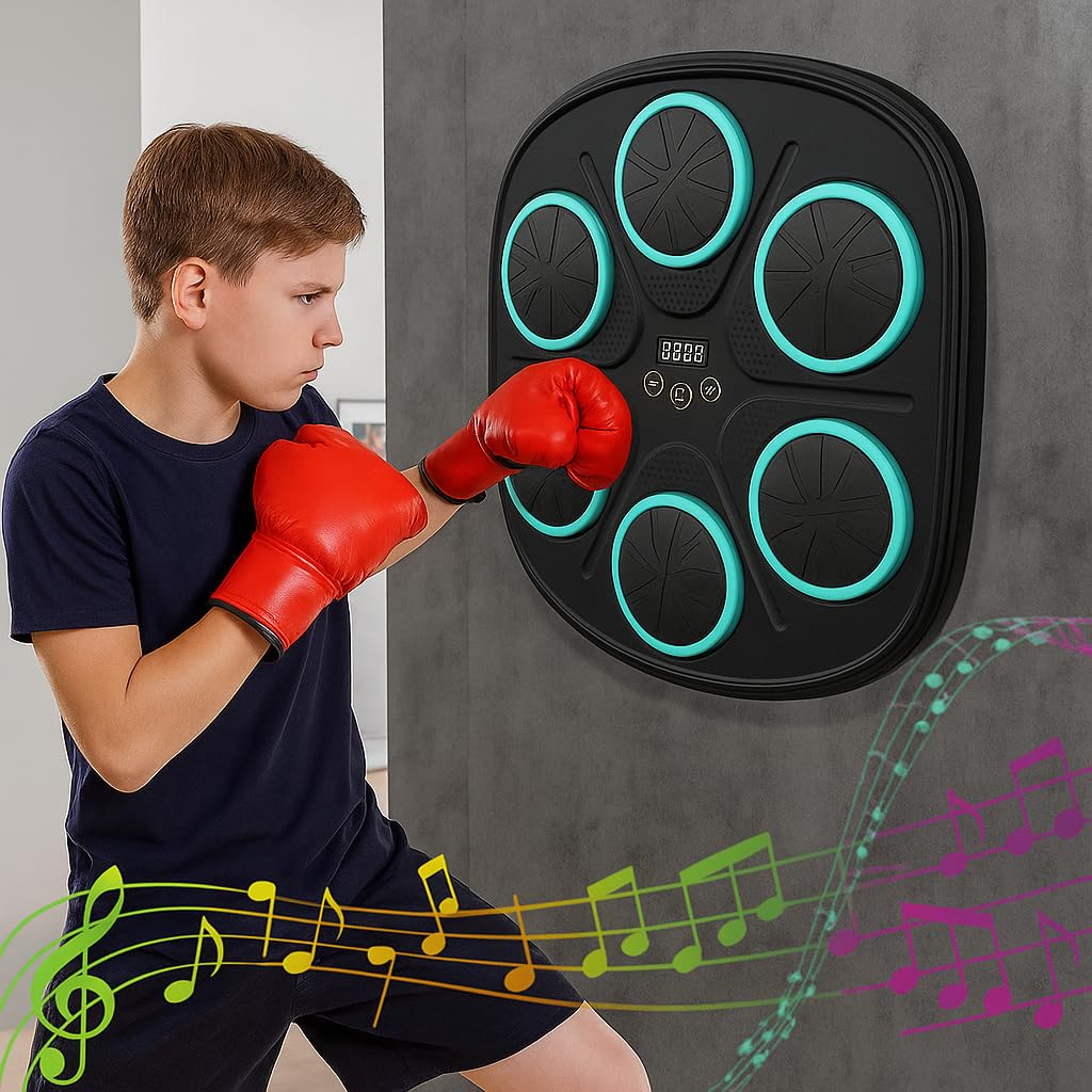 Máquina Boxeo Musical Inteligente con Luces LED – 9 Modos y Velocidades, Bluetooth, Contador de Golpes, Respuesta de Luz al Golpeo, Entrenamiento Fitness para Adultos y Niños – Instalación sin Taladro