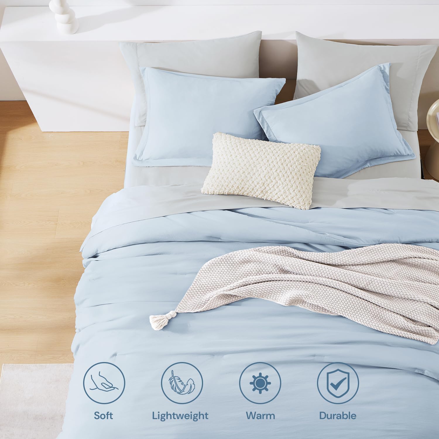 WRENSONGE Twin Comforter Set- 5 Pieces Ice Blue Twin Bed in a Bag, All Season Twin XL Bedding Sets with 1 Fitted Sheet, 1 Flat Sheet, 1 Pillow Sham and 1 Pillowcase thumbnail