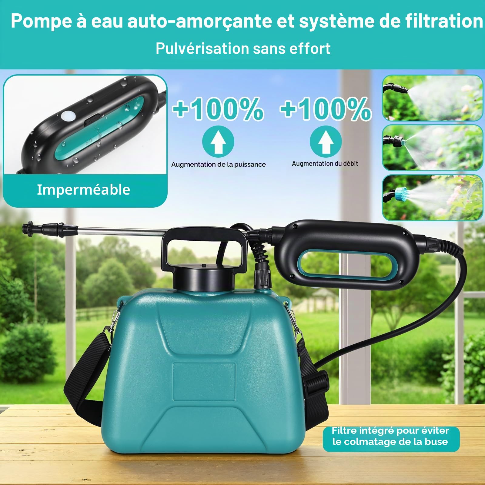 TLGREEN Pulverisateur Electrique à Batterie 8L, 7.4V/2000 mAh Pulverisateur de Jardin avec 3 Buses Réglable, Pistolet pulvérisateur télescopique pour Pelouse, Cour pulvérisation des Plantes de Jardin