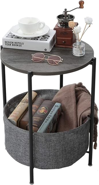 Tray Metal End Table Side Table Round Tray Removable Tray Outdoor & Indoor Drink Snack Coffee Table Telephone Table (Black wood)