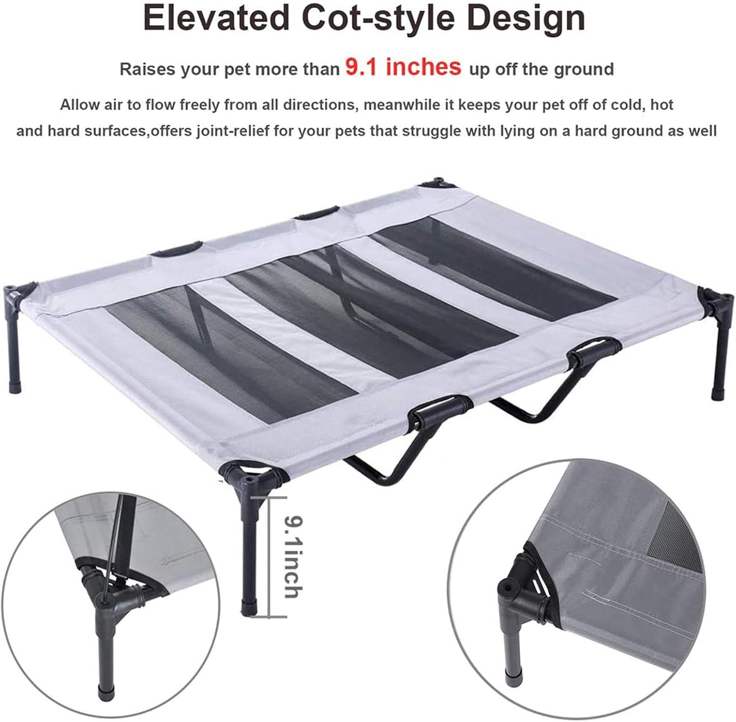 Elevated Dog Bed with Removable Canopy w/Convenient Carrying Bag Indoor Shade 1680D Portable Raised Oxford Fabric Outdoor Cooling Dog Cot Cat Bed Pet Tent for Camping (48", Grey)