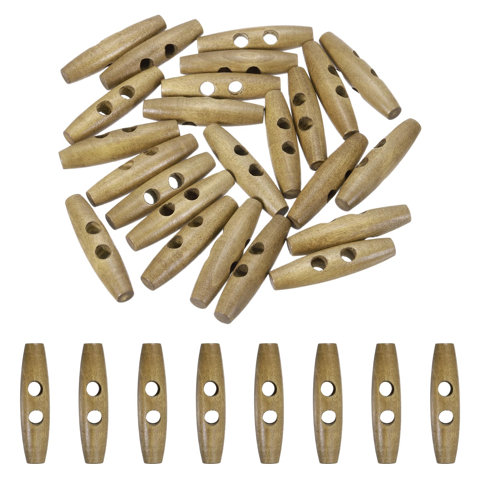 sourcing map 24pcs Wooden Toggle Button, 50mm/2" 2 Hole Wood Olive Sewing Buttons for DIY Craft Coat Sweater Clothing Jacket Blazer Bag, Light Coffee
