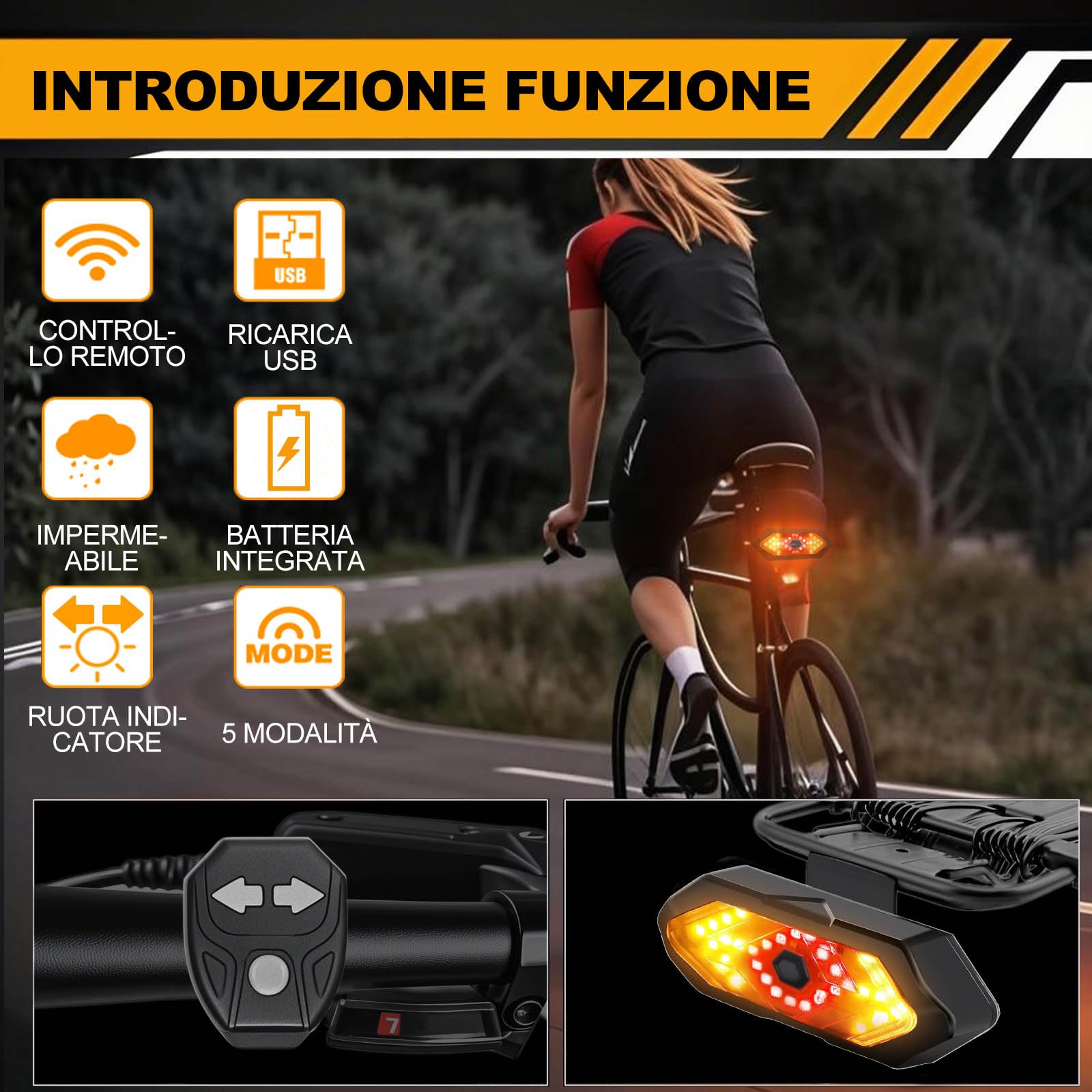 EBUYFIRE Luce Posteriore da Corsa, Luce Posteriore USB Ricaricabile & Impermeabile, 5-6 Modalità di Illuminazione Luci per da Strada e Mountain Bike