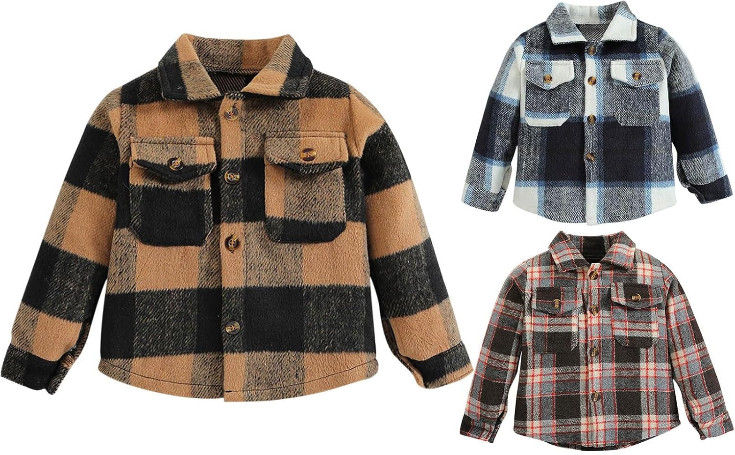 Kids Little Boys Girls Plaid Flannel Long Sleeve Button Down Flannel Shirt Plaid Tops Fall Clothes for Boys Winter Coats