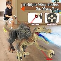 Vista 4 de Mini Tudou Juguetes de Dinosaurio con Control Remoto, Juguete de Dinosaurio Robot Caminante RC con Control Remoto de Persecución de Luz, Rociado