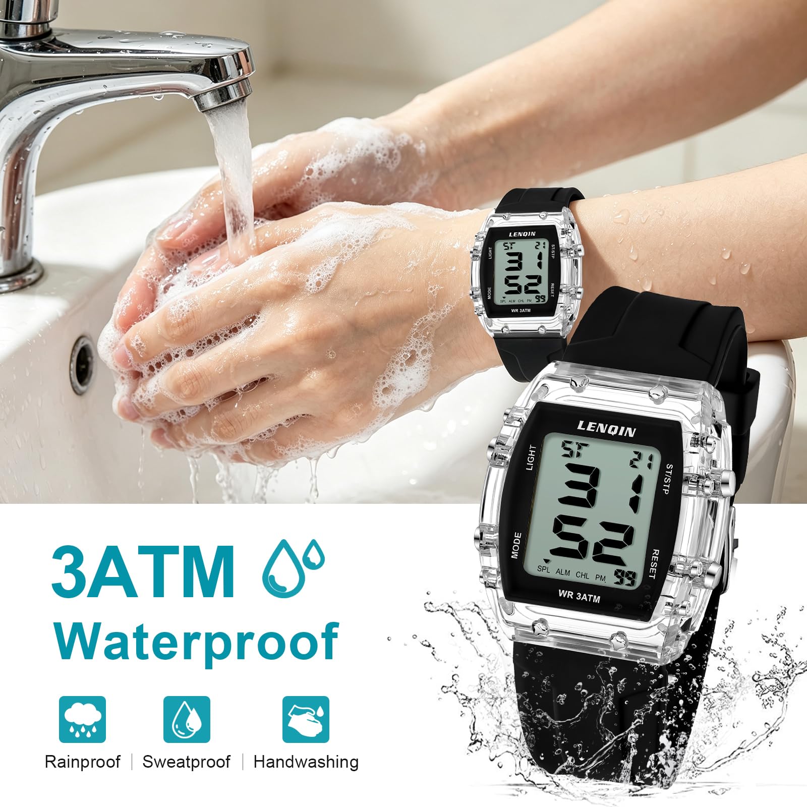 LN LENQIN Digitale wasserdichte Damen-Sport-Armbanduhr für Damen
