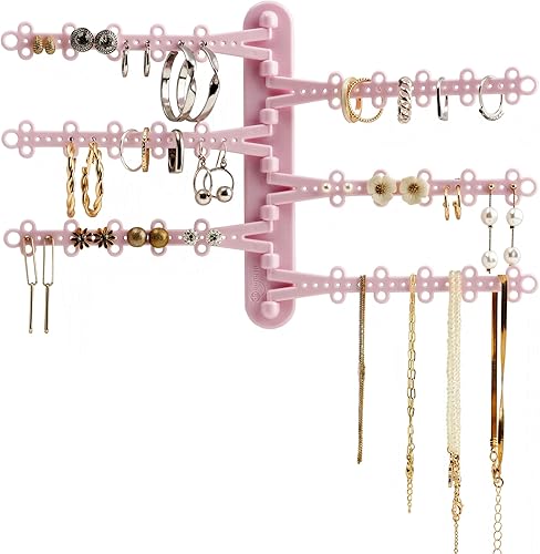 Miniatura 9 de Organizador de joyas de pared de 6 niveles y 6 pulgadas, tiras Command incluidas para colgar fácilmente, organizador de aretes de 120 agujeros