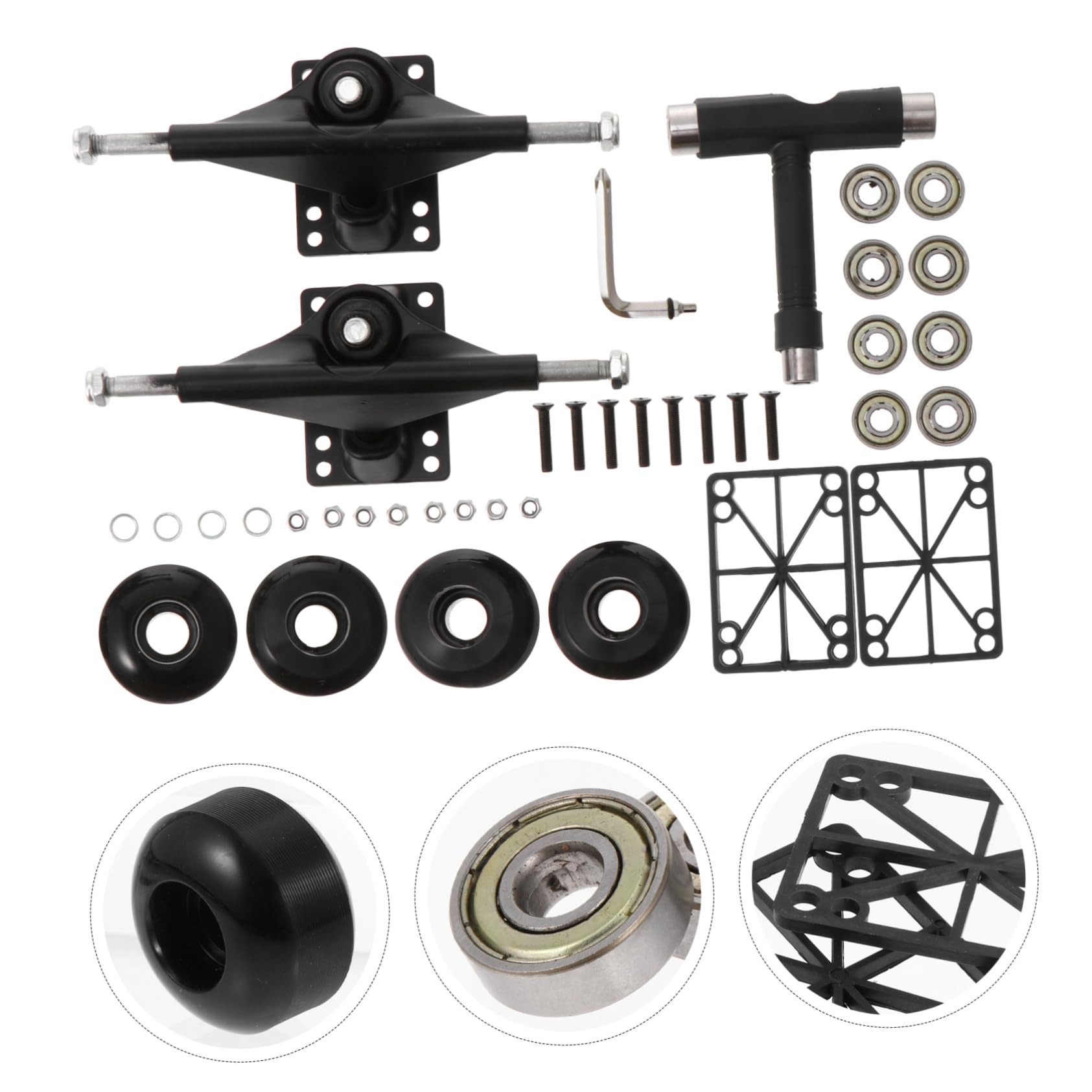 SUPVOX Kit Completo de Accesorios para Patineta Doble Inclinación Ejes de Aluminio Negro, Ruedas de PU y Rodamientos Profesionales para Ajuste y Reparación en Patinetas Varios Estilos