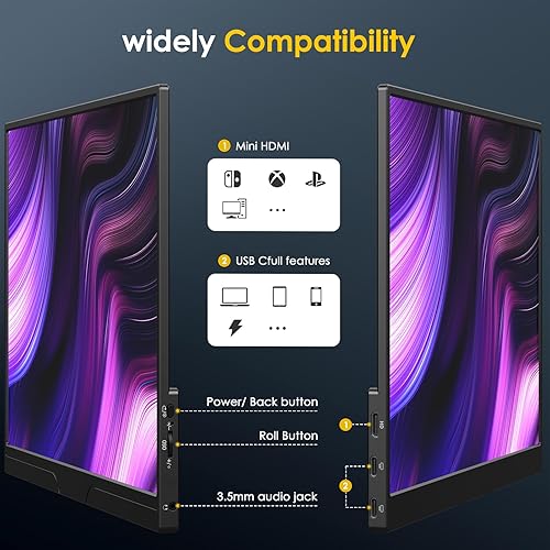 Miniatura 3 de MNN Monitor Portátil 2.5K de 13.3" 2560x1600P UHD USB-C HDMI Monitor para Laptop, 100% sRGB IPS Pantalla HDR de Gaming para Computadora Monitor