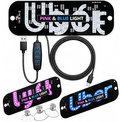 LED Light Sign for Car, Taxi Windshield Light Sign, USB Car LED Display with Suction Cups, Taxi Indicator Lights, USB Plug, Dual-Color Conversion, Improve Night Visibility (TypeA-Pink+Blue)
