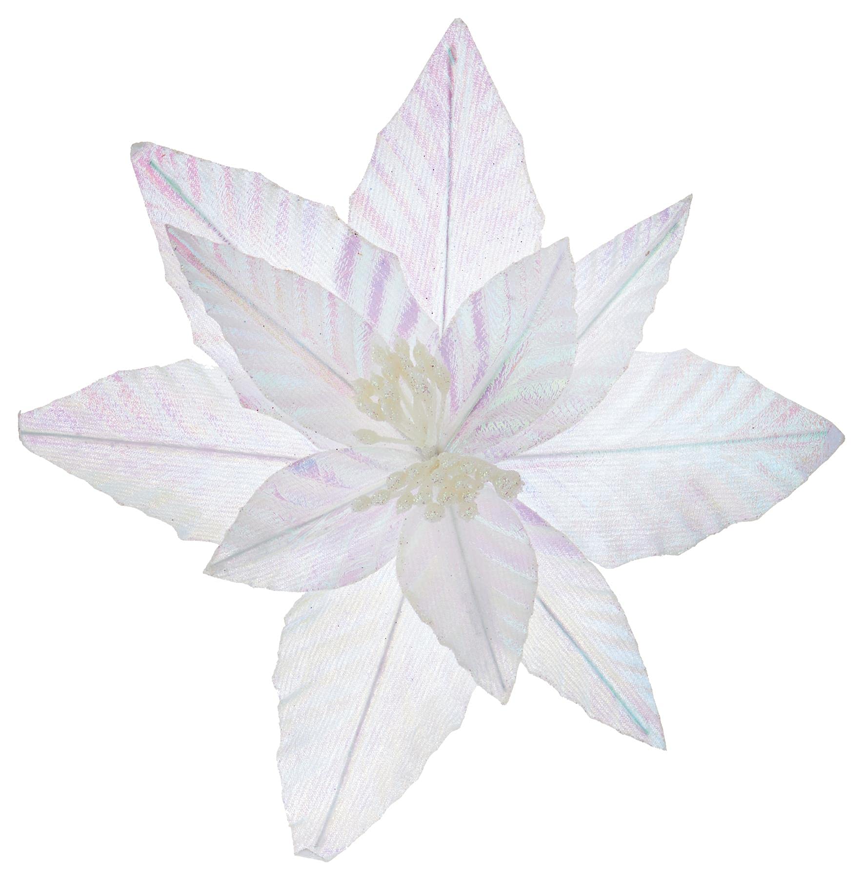 White Iridescent Glitter Poinsettia Christmas Tree Decoration Clip Flower