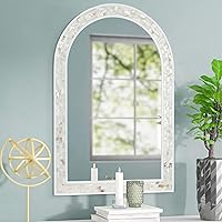 Tanmicoshomy 24x36 Arched Mother-of-Pearl Mosaic Wall Mirror - Handcrafted Shell Frame for Bathroom, Bedroom Decor