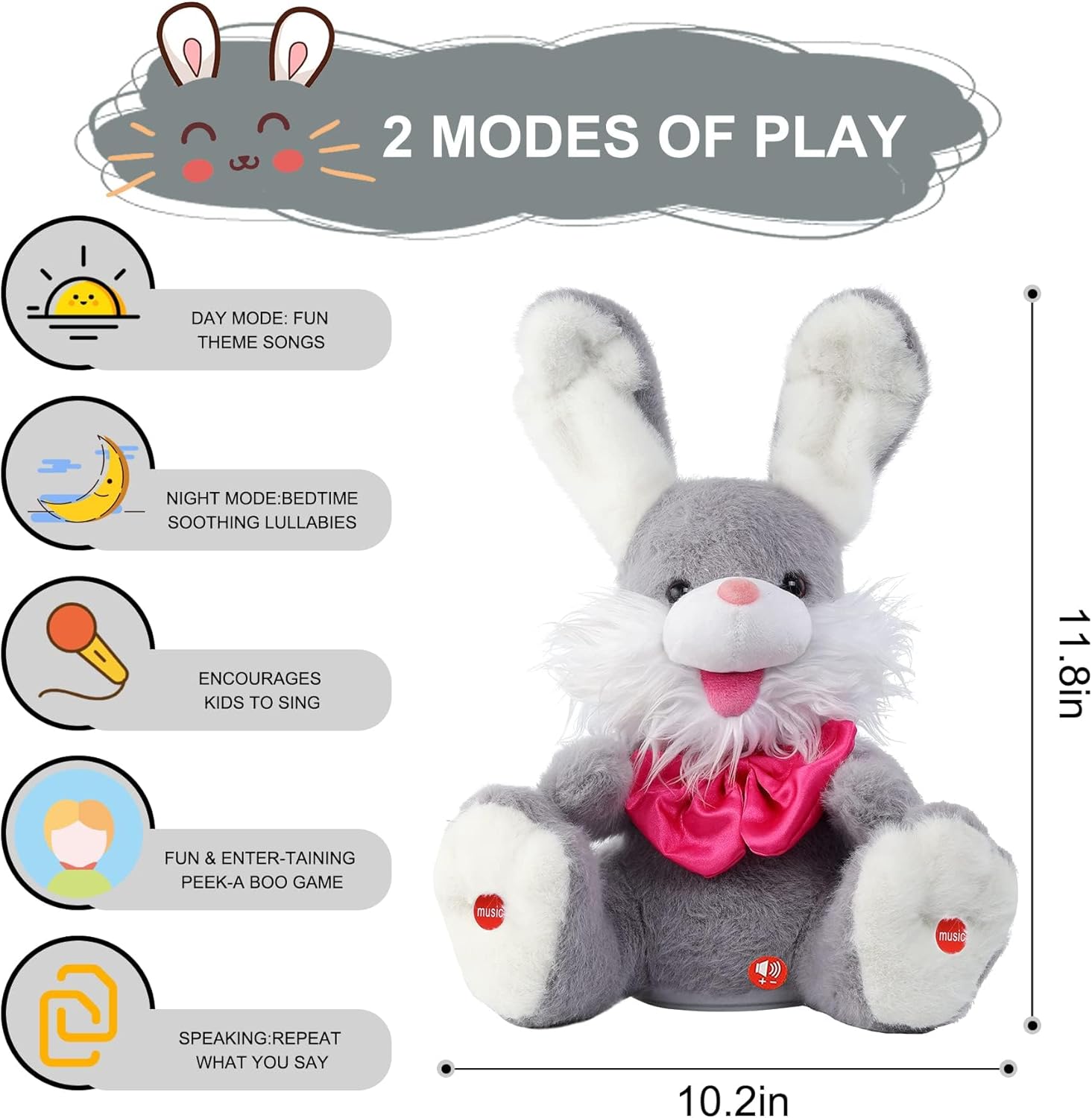 MIAODAM Peek-A Boo Bunny Toys for Toddlers, Bunny Stuffed Animal, Children Song & Lullabies Talking Toys, Cute Easter Bunny Toy with Floppy Ears, Interactive Gifts for Baby & Toddler